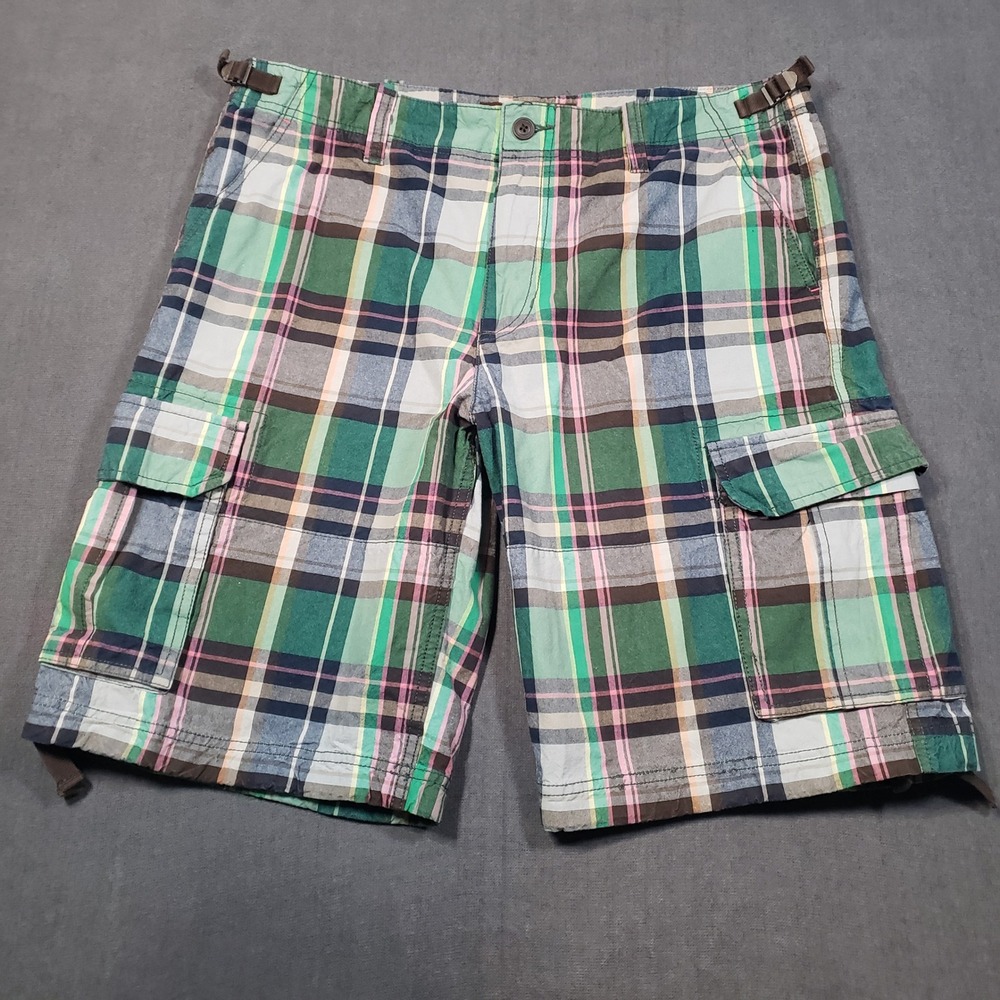 Old Navy Cargo Shorts Mens 36 Green Plaid Surplus Company Reg Issue A Cotton